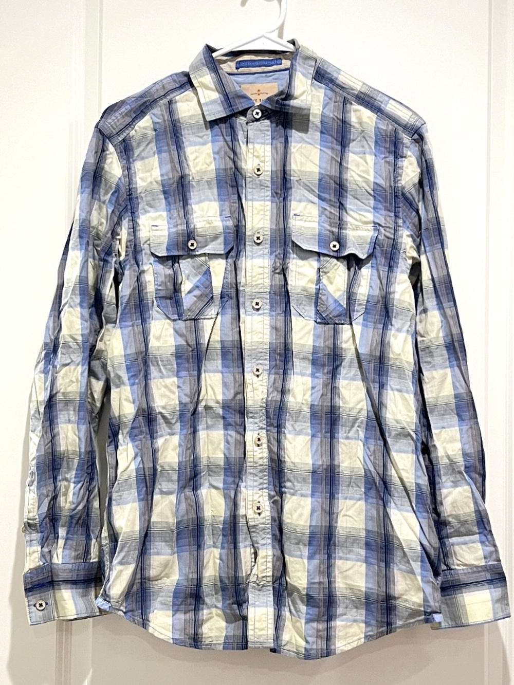 Tommy Bahama Jeans Island Crafted Plaid Button Up Shirt Mens size S Blue Cotton